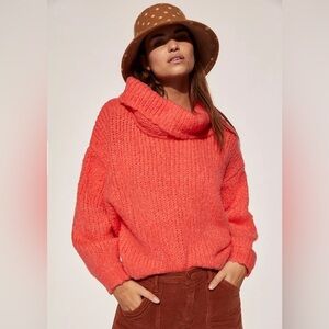 Anthropology Pilcro Vibrant Coral Cowl Neck Sweater